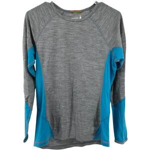 Smartwool Intraknit Base Layer Merino Wool Top Thermal Colorblock Gray Blue L